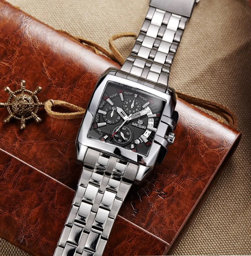 MEGIR fashion men's business quartz watches luxury stainless steel